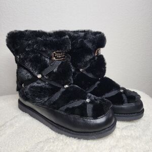 NWOT Juicy Couture "Knockout" Black Faux-fur Ankle Boots Size 6.5